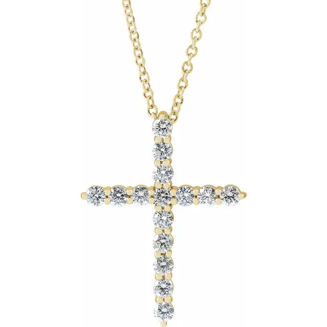 Yellow Gold and Natural Diamond Cross Necklace