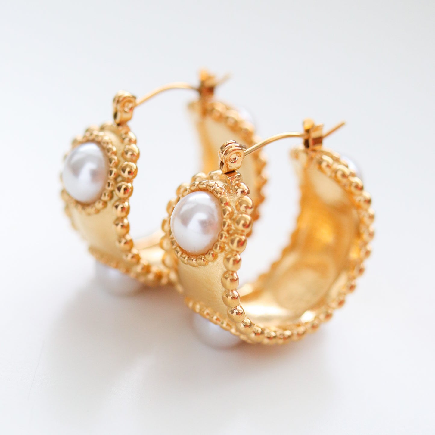 Pearl and Gold Hoops