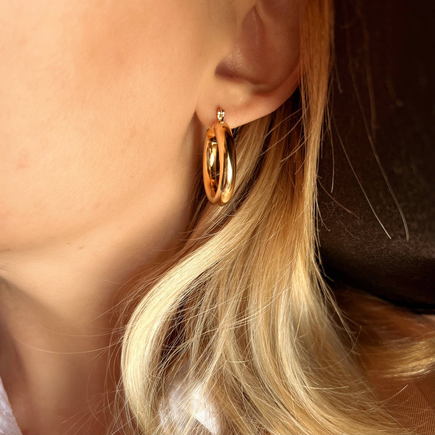 18k Gold Filled Tube Hoop Earrings- 25mm