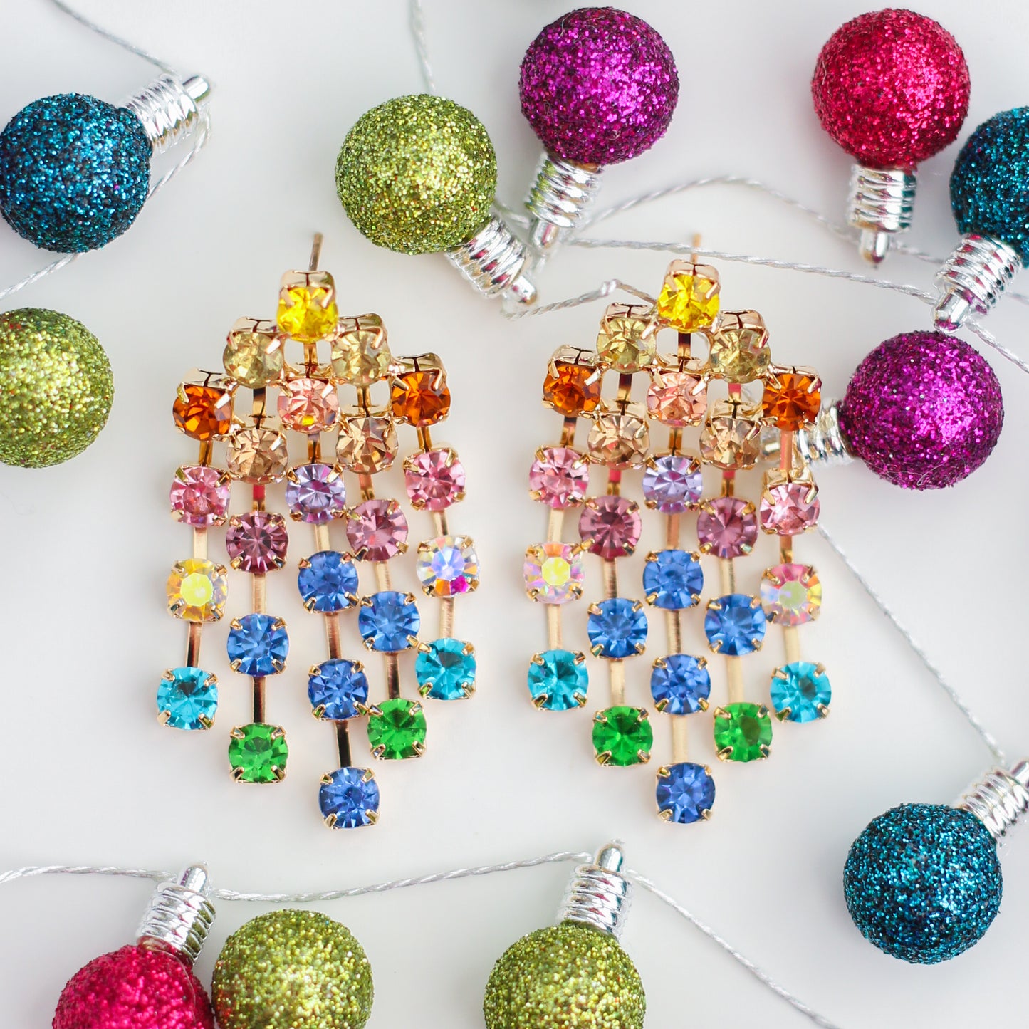 Rainbow Stone Tassel Earrings