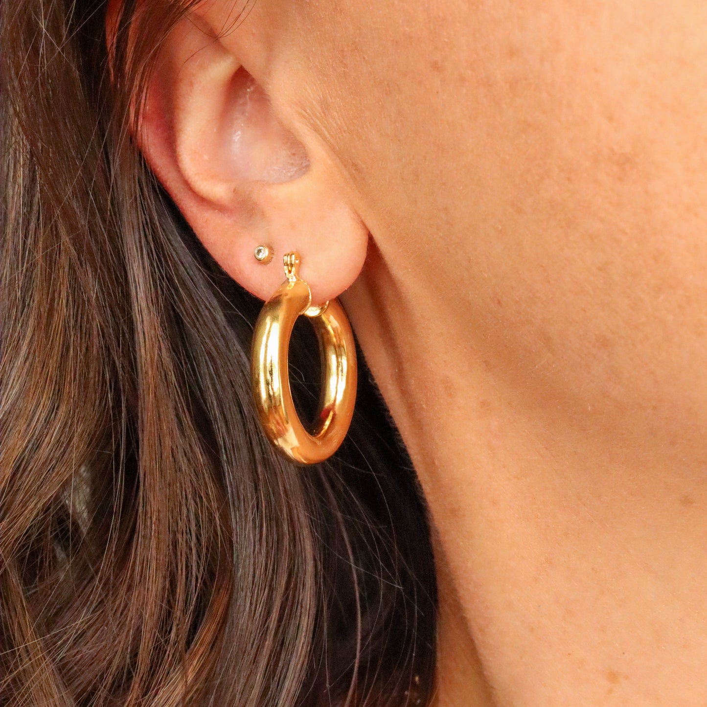 18k Gold Filled Tube Hoop Earrings- 25mm