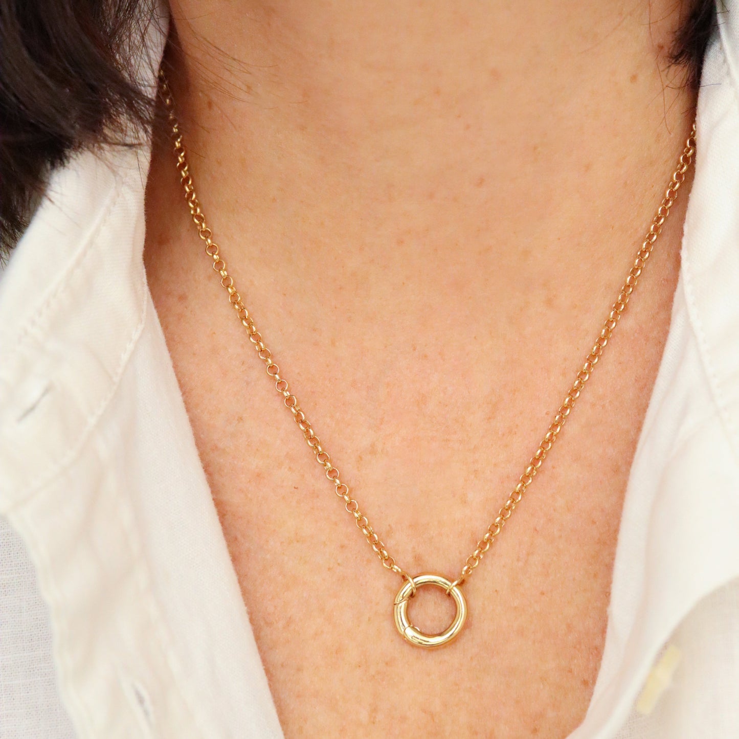 18k Gold Filled Carabiner Clasp Rolo Chain Necklace