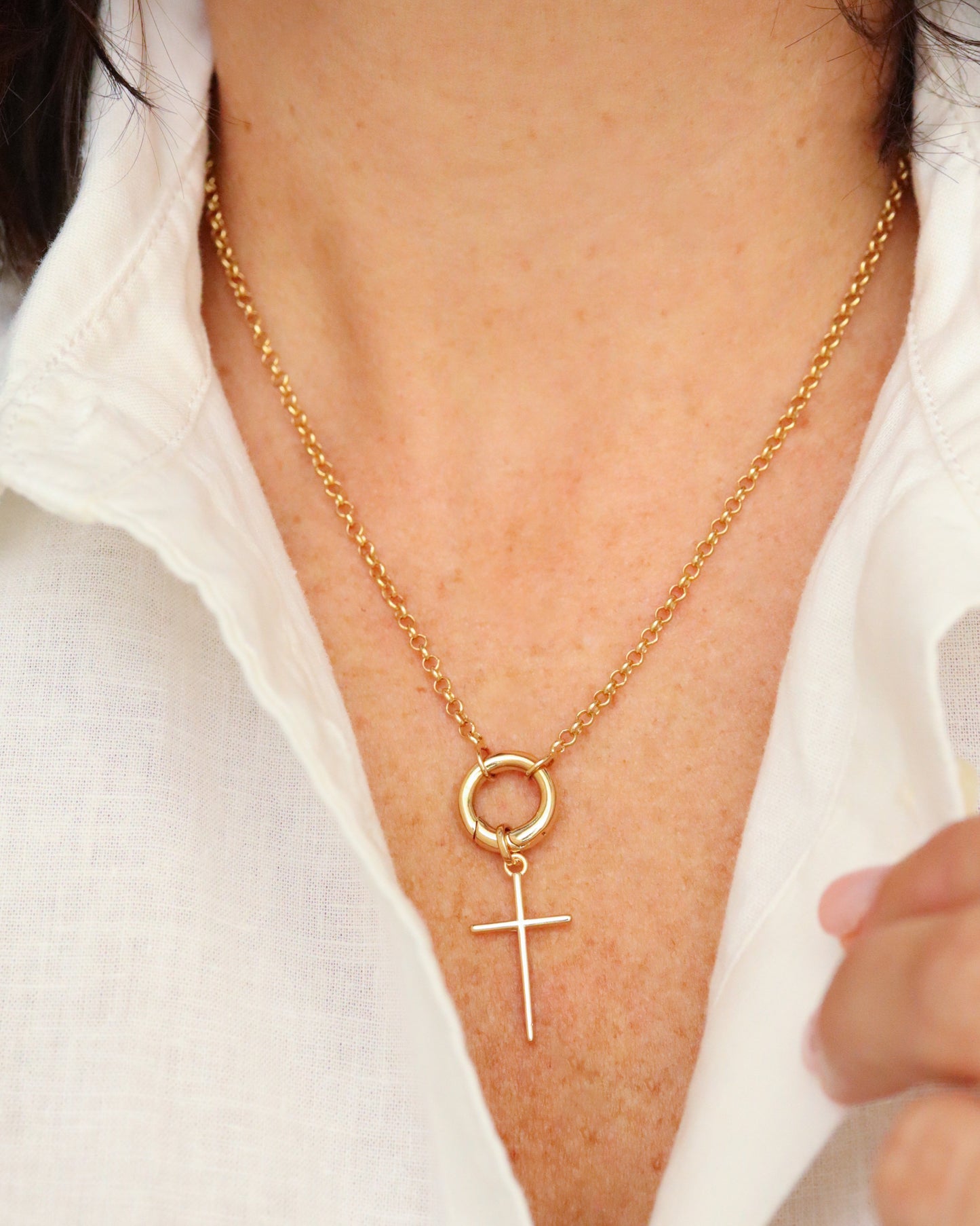 18k Gold Filled Carabiner Clasp Rolo Chain Necklace