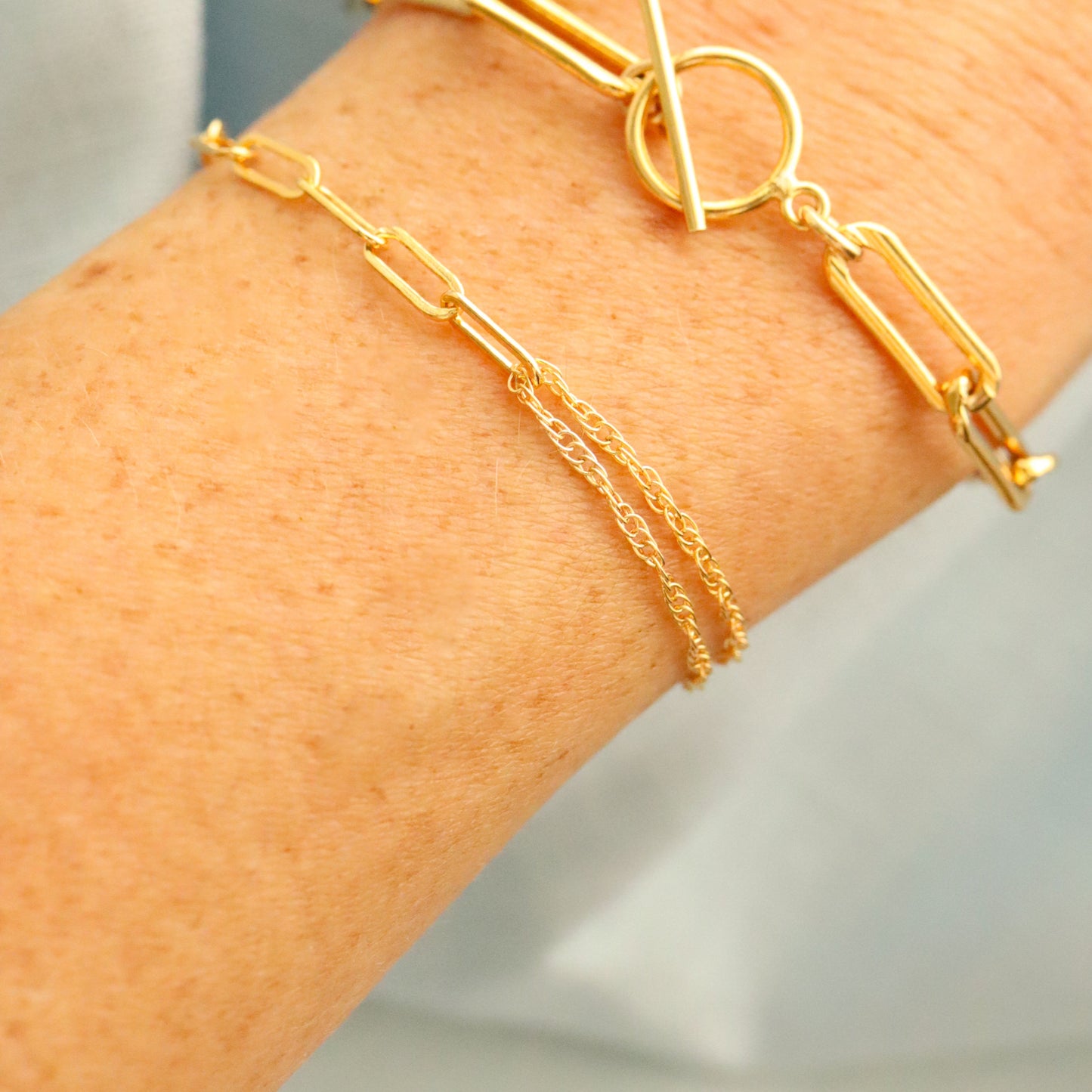 14k Gold Filled Split Oval and Rope Chain Bracelet