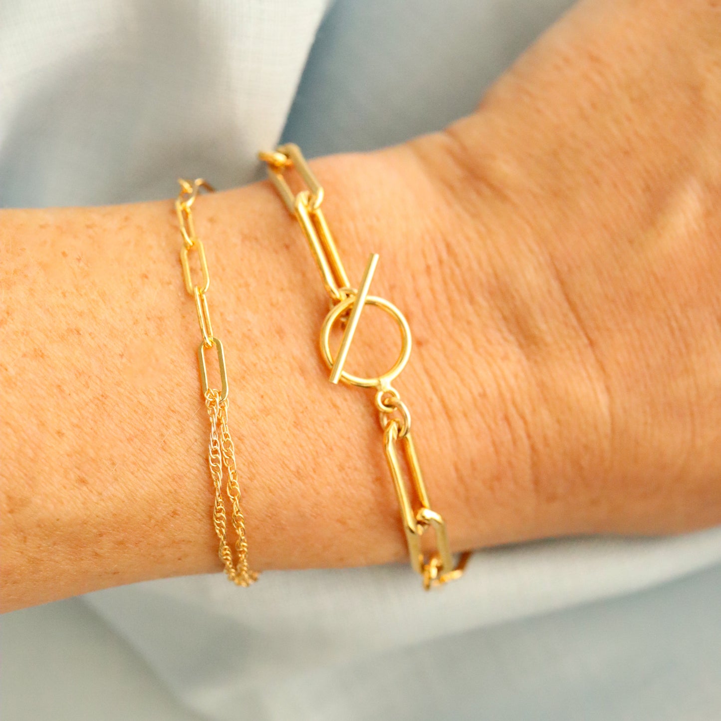 14k Gold Filled Split Oval and Rope Chain Bracelet