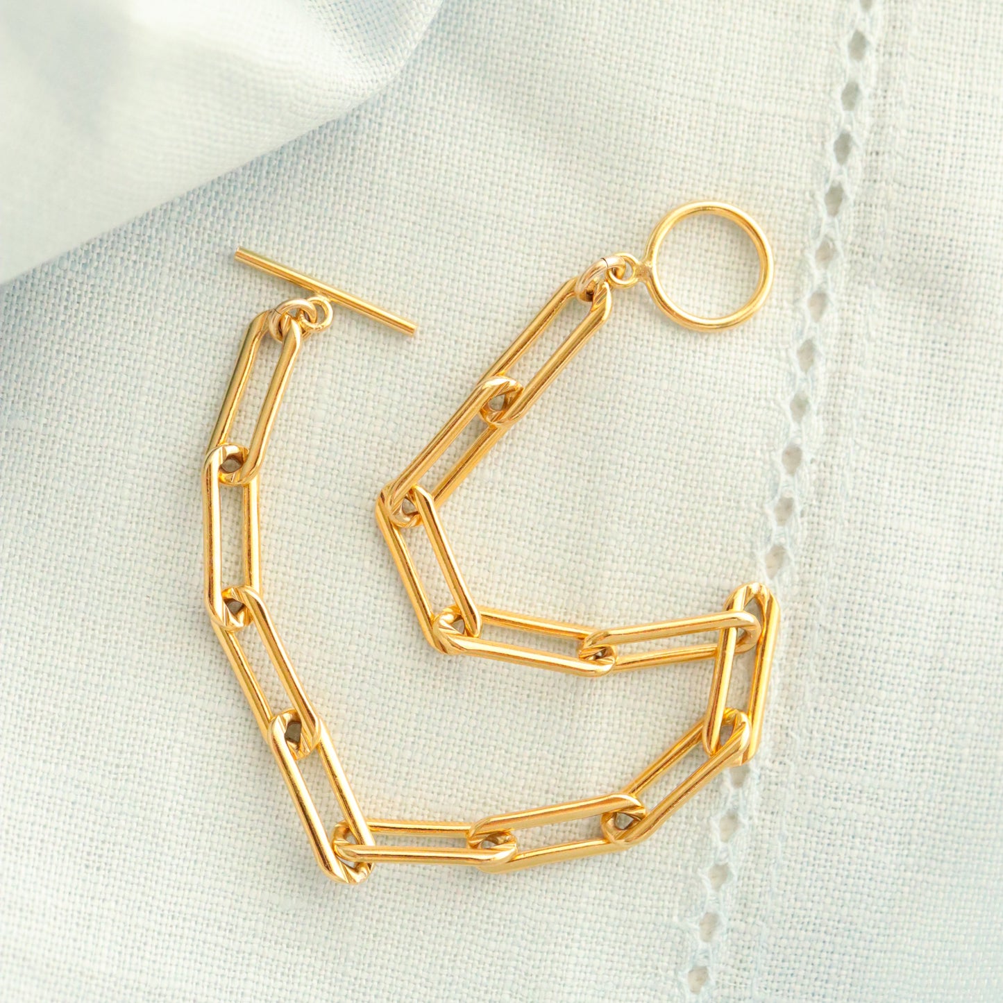 14k Gold Filled Large Paperclip Toggle Bracelet