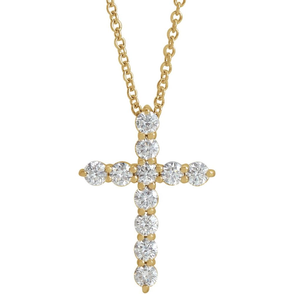 14K Yellow Gold Natural Diamond Cross 16"-18" Necklace