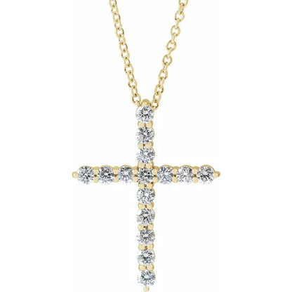 Yellow Gold and Natural Diamond Cross Necklace