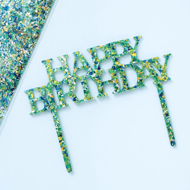 Cake Topper - Happy Birthday, Blue & Green
