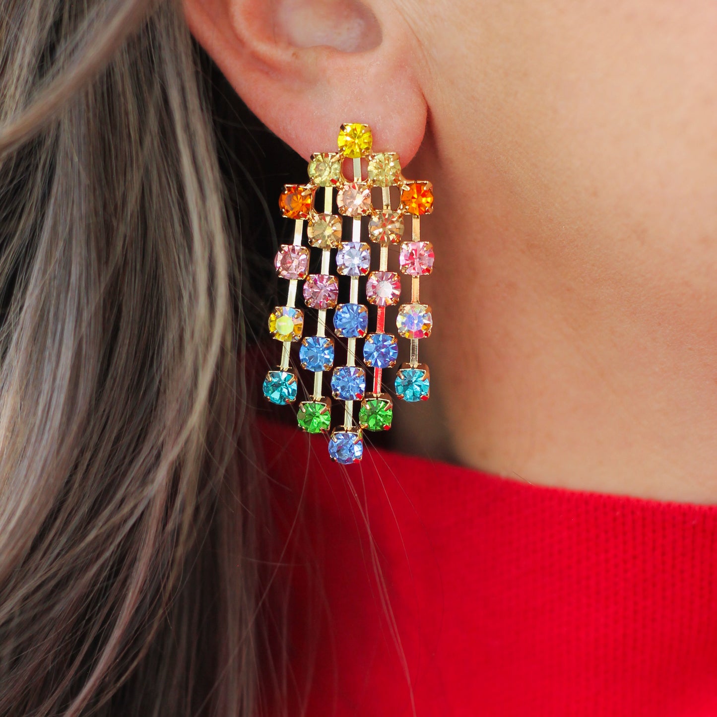 Rainbow Stone Tassel Earrings