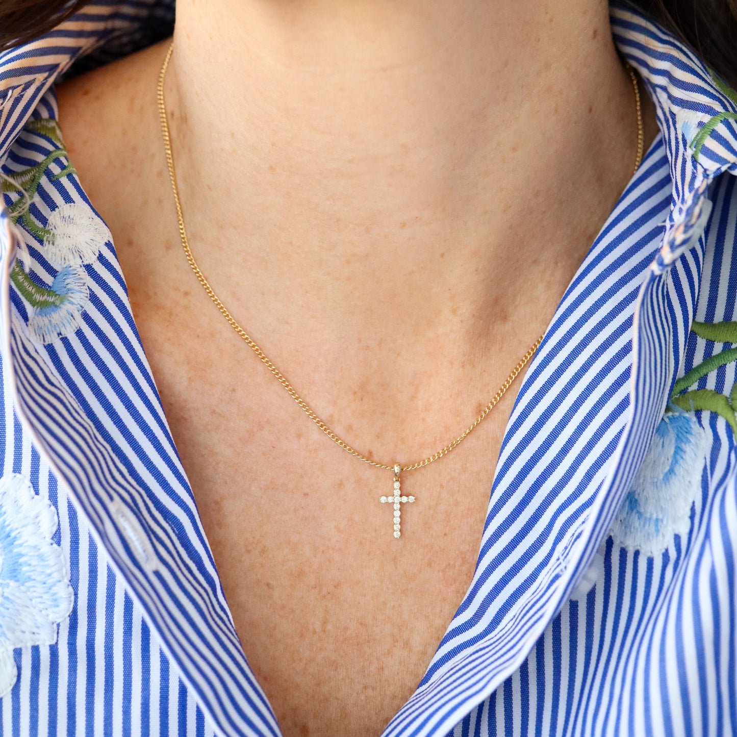 14k Gold and Diamond Cross Pendant