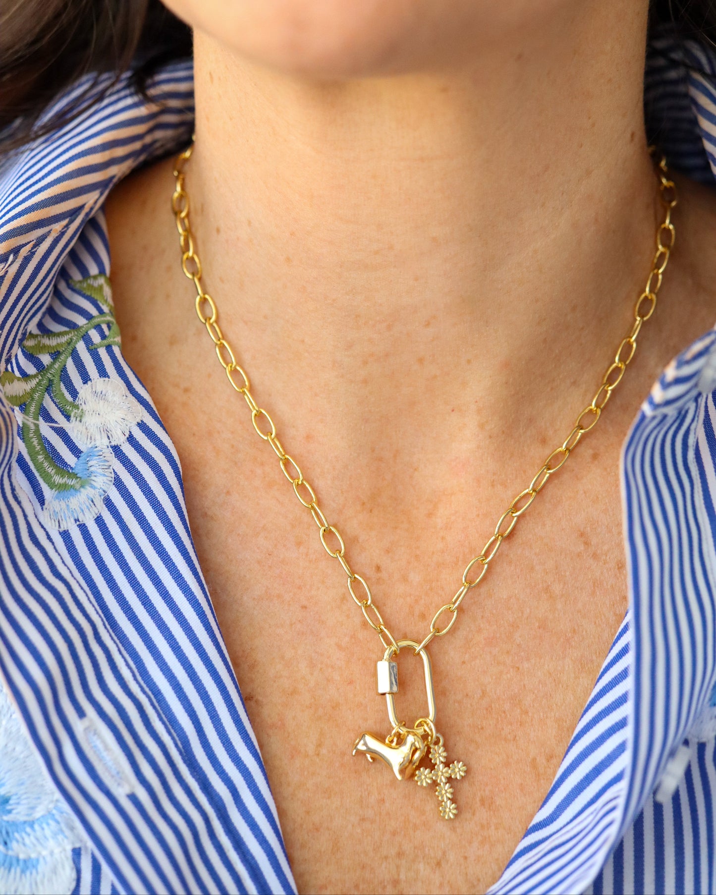 18K Gold Filled Daisy Flower Cross Charm