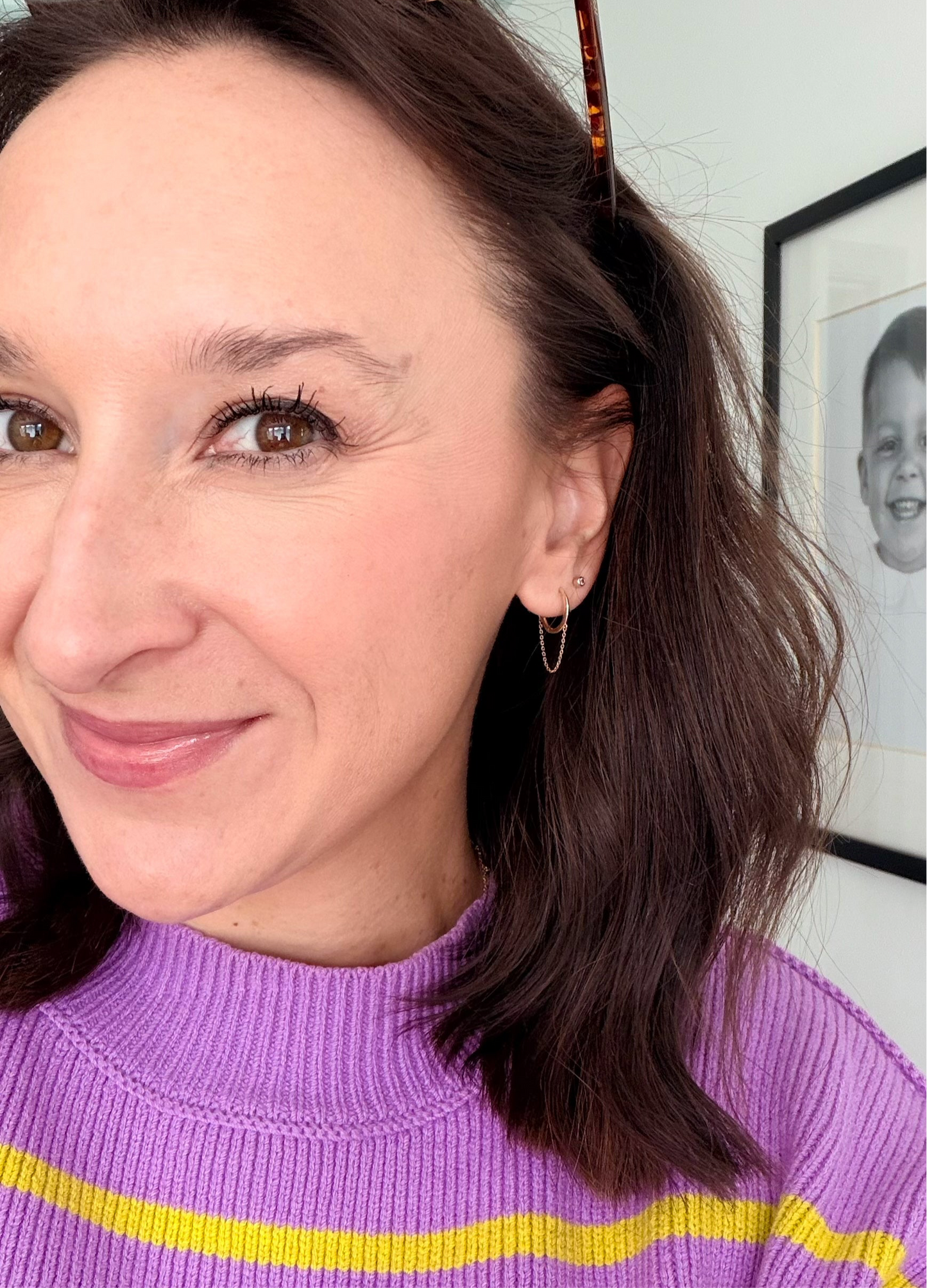 Solid Gold Dangle Chain Huggies- Large