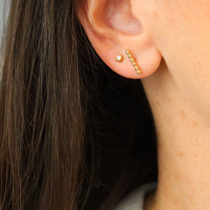 18k Gold Filled Beaded Bar Stud Earrings