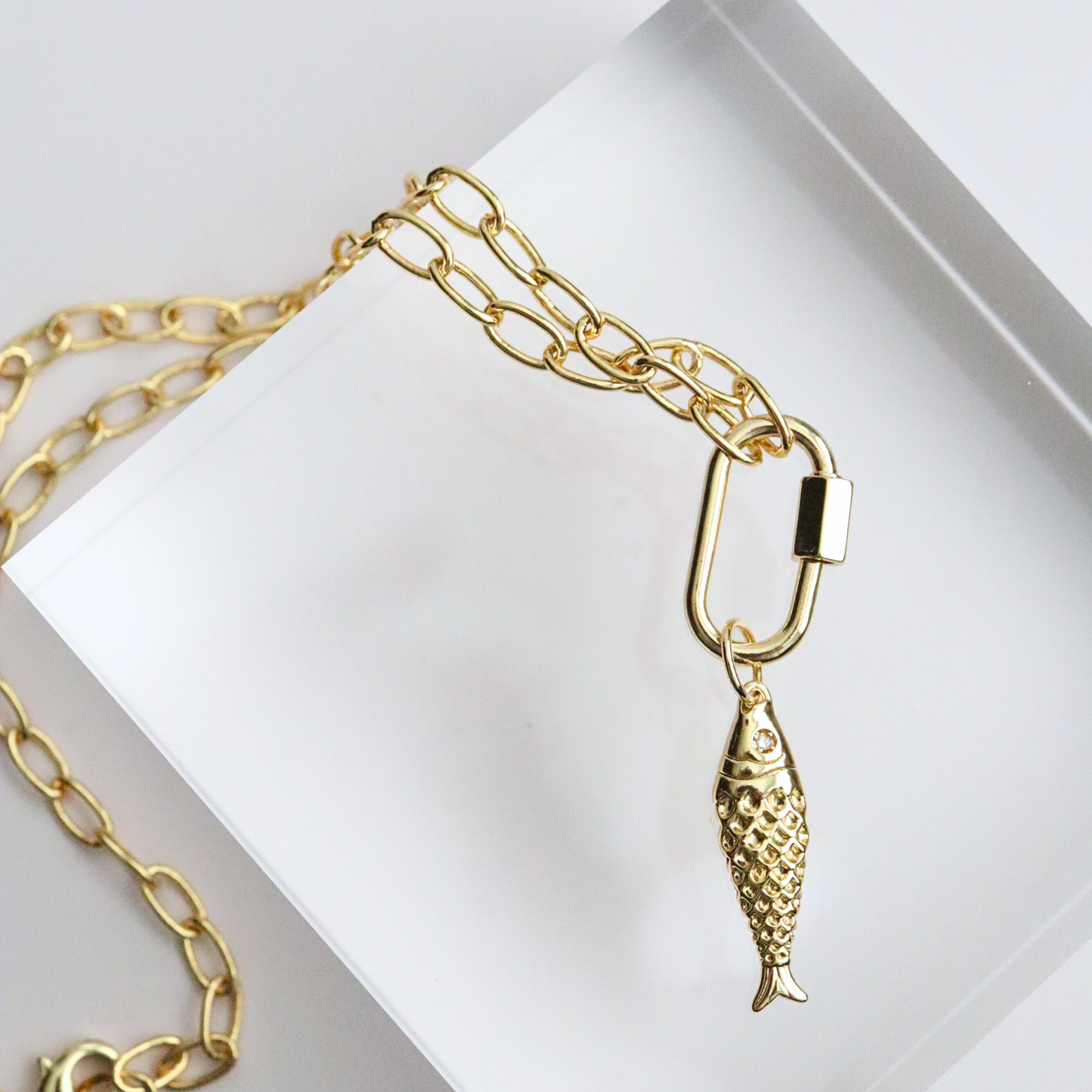 18k Gold Plated Carabiner Charm Holder Necklace