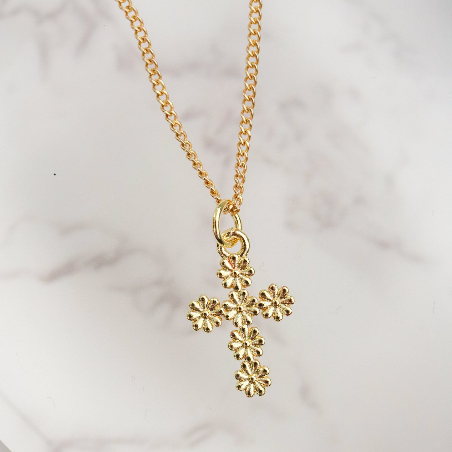 18K Gold Filled Daisy Flower Cross Charm