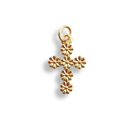 18K Gold Filled Daisy Flower Cross Charm