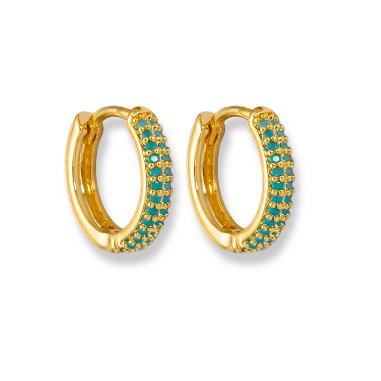 Gold Filled Turquoise Pavé Huggies