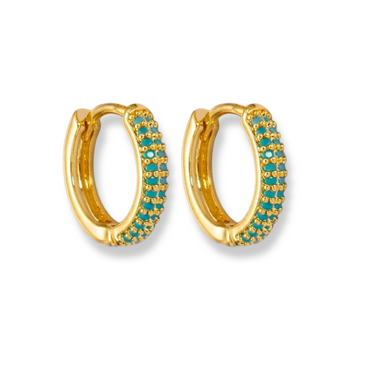Gold Filled Turquoise Pavé Huggies