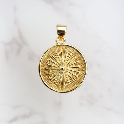 18k Gold Filled Round Sunburst Coin Charm