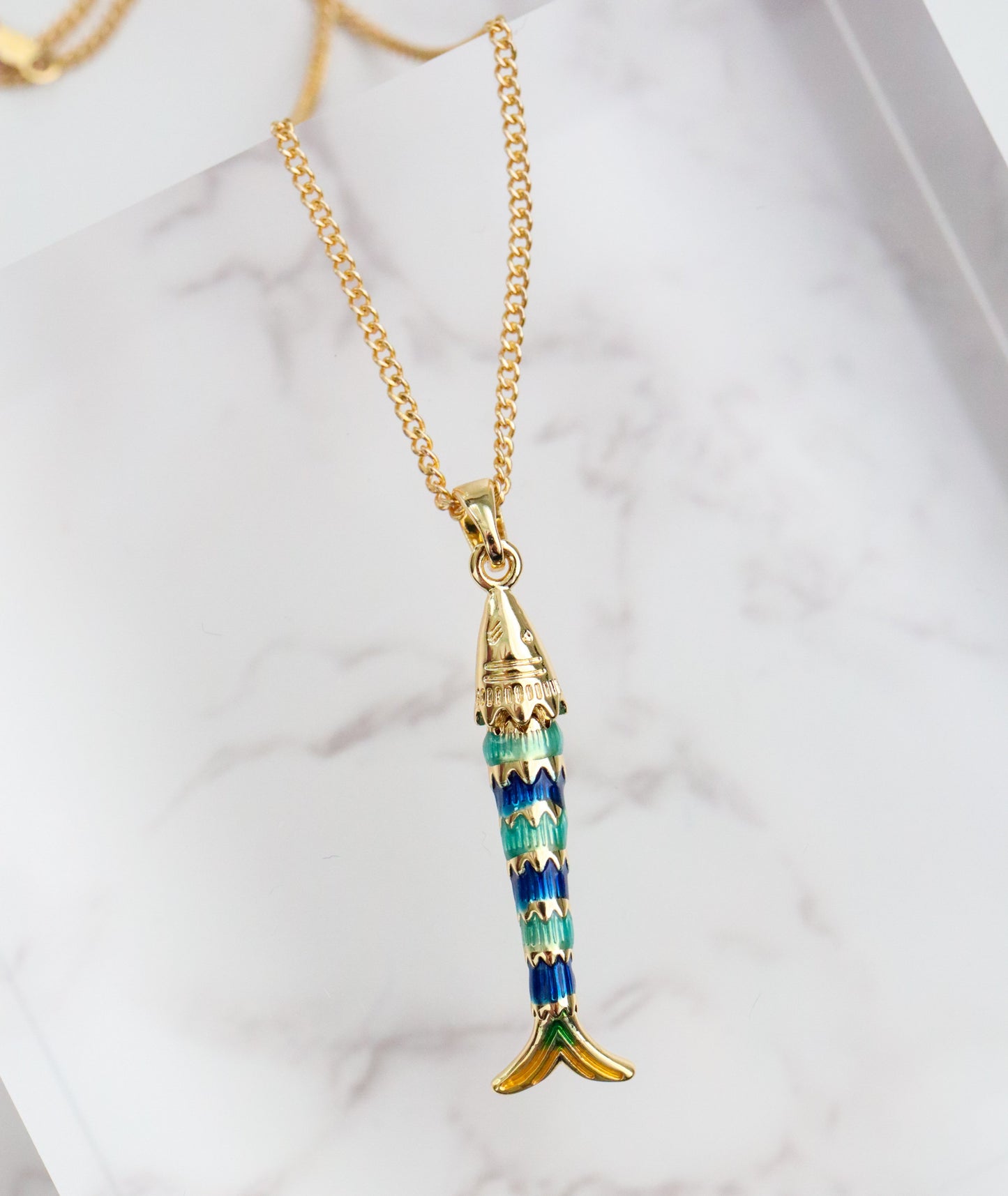 18K Gold Filled Blue Enamel Fish Charm