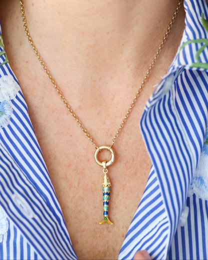 18K Gold Filled Blue Enamel Fish Charm