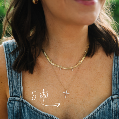 Yellow Gold and Natural Diamond Cross Necklace