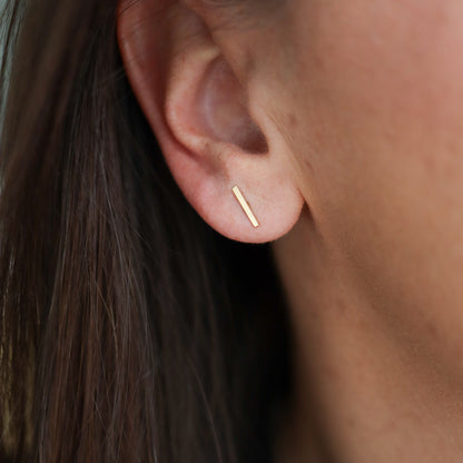 14k Solid Gold Flat Bar Studs