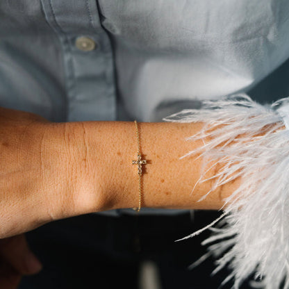 Natural Diamond Sideways Cross Bracelet