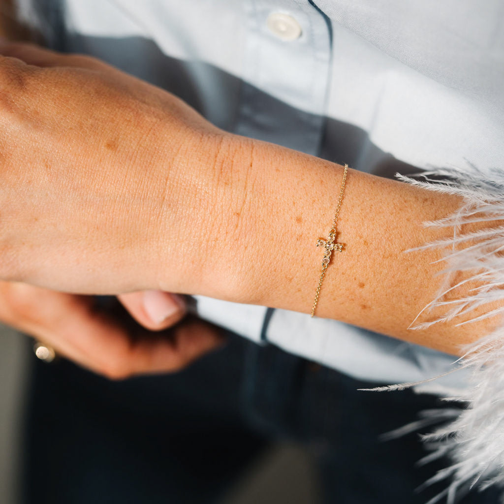 Natural Diamond Sideways Cross Bracelet
