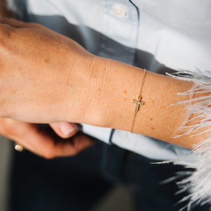 Natural Diamond Sideways Cross Bracelet