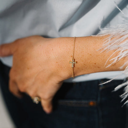 Natural Diamond Sideways Cross Bracelet