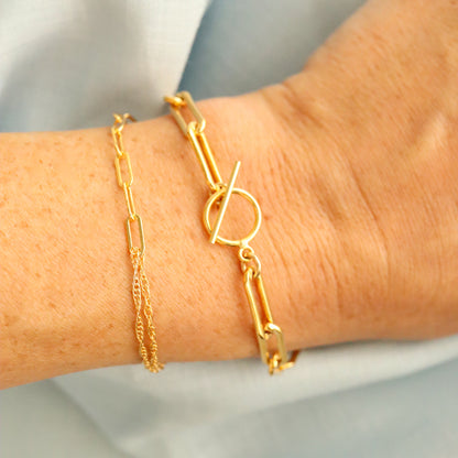 14k Gold Filled Split Oval and Rope Chain Bracelet