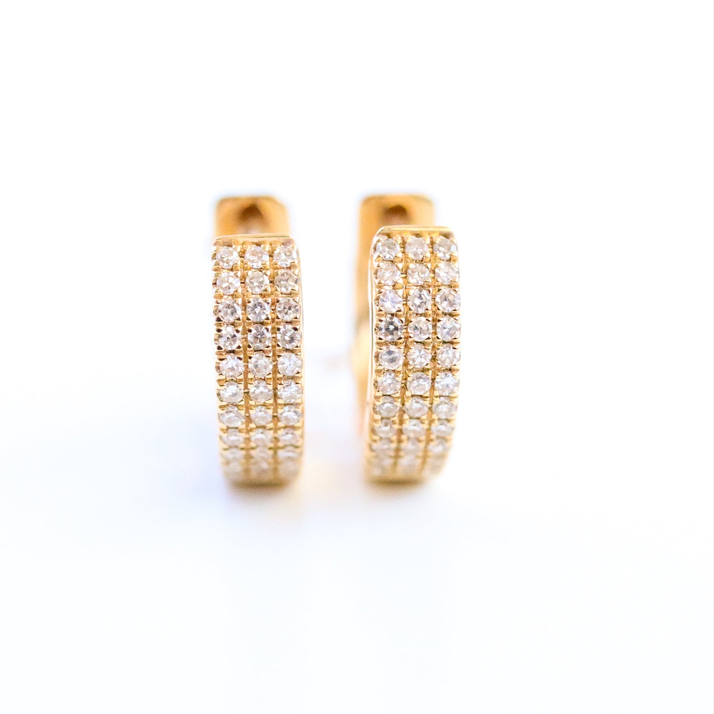 Triple Row Petite Pavé Diamond Huggie - 14k Yellow Gold