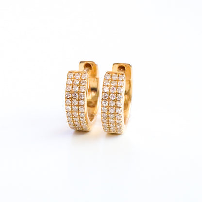 Triple Row Petite Pavé Diamond Huggie - 14k Yellow Gold