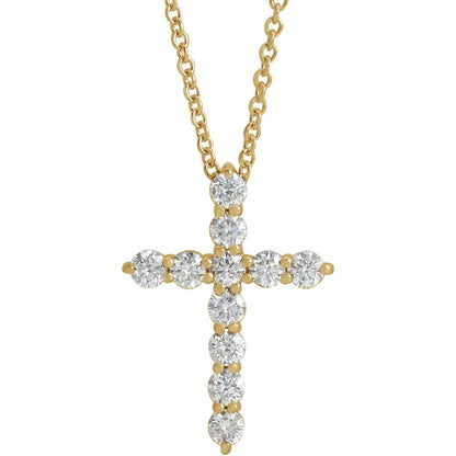 14K Yellow Gold Natural Diamond Cross 16"-18" Necklace