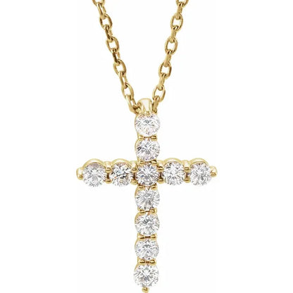 14K Yellow Gold .25 CTW Natural Diamond Cross 16"-18" Necklace