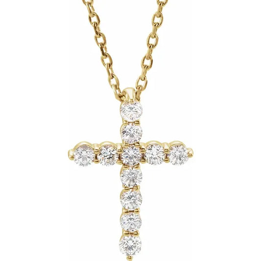14K Yellow Gold Natural Diamond Cross 16"-18" Necklace