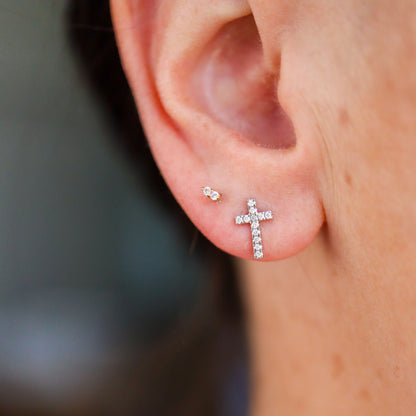 Diamond Cross Studs- White Gold