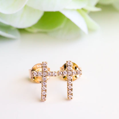 Diamond Cross Studs- Yellow Gold