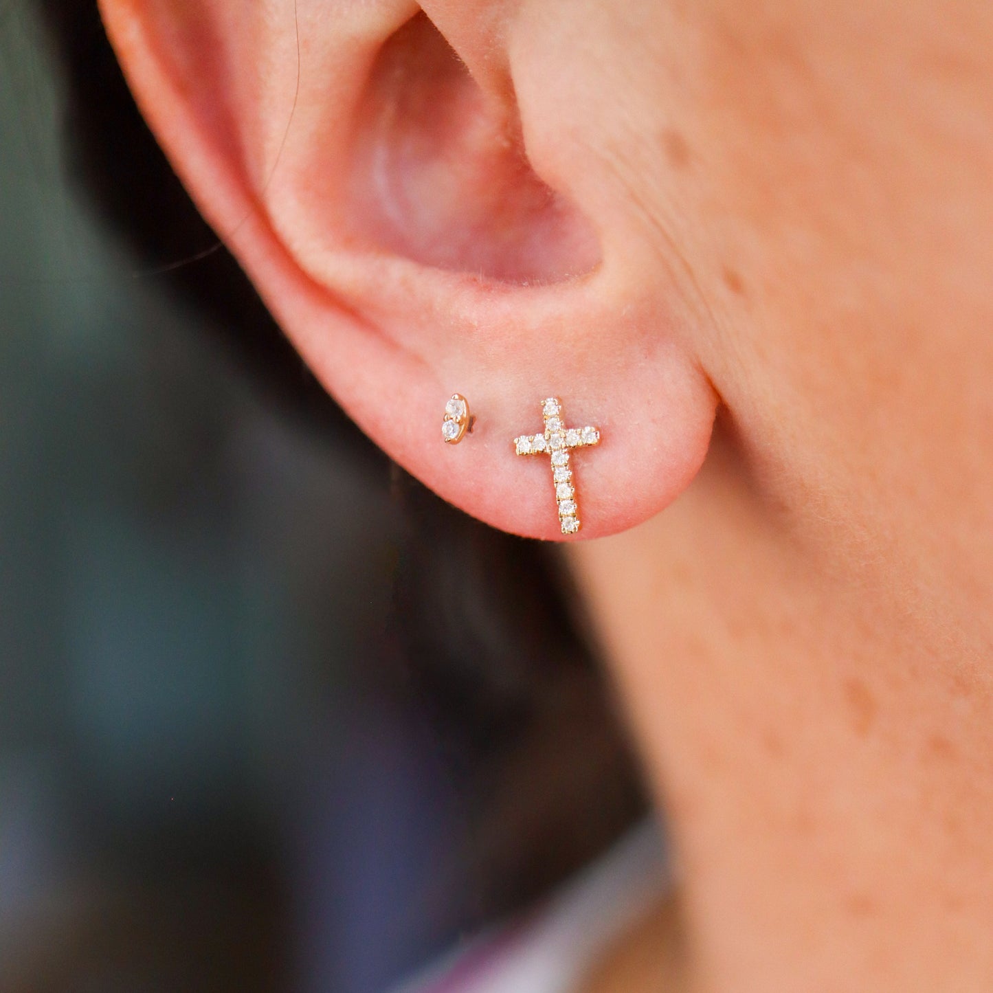 Diamond Cross Studs- Yellow Gold